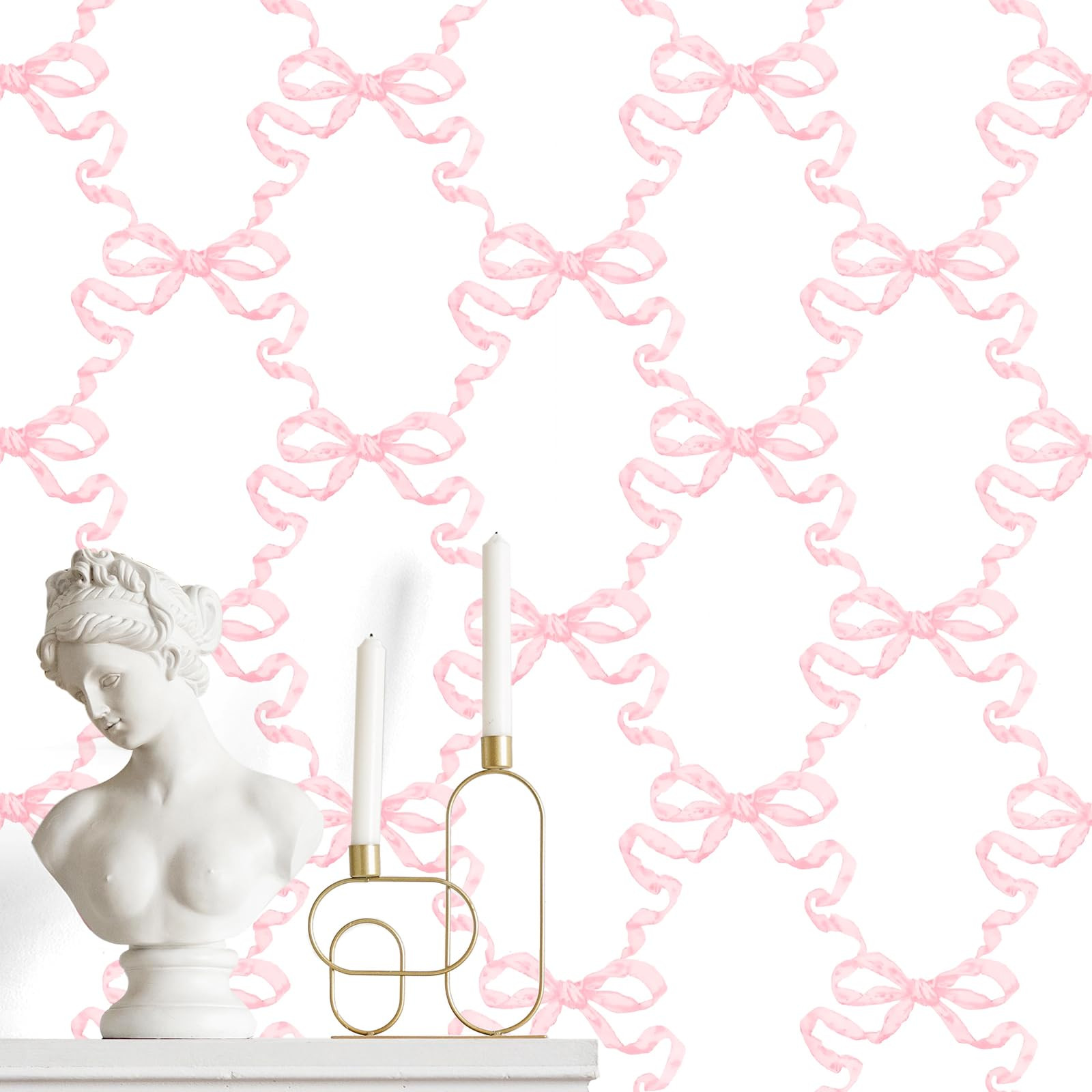 Pink Bow Wallpaper 15.75 x 118 Inch Bow Ribbon Trellis Wallpaper Coquette Trendy Preppy Peel and ... | Amazon (US)