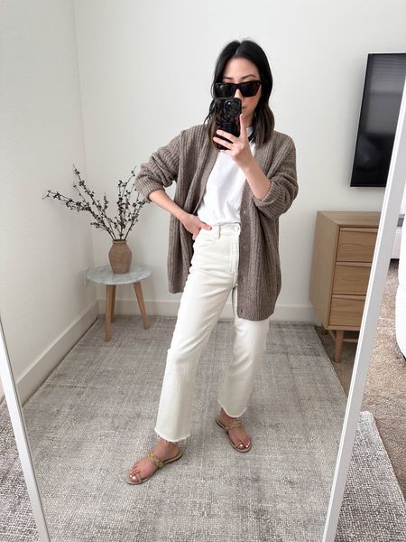 Jenni Kayne cashmere cocoon cardigan. These run big on petites. Size down if you can. So soft and so comfy!! 

Use code RESET20
Tee - Everlane medium
Cardigan - Jenni Kayne xxs
Jeans - DL1961 25
Sandals - jenni Kayne 36
Sunglasses - Celine 

Petite Style, Neutral outfit, capsule wardrobe, minimal style, street style outfits, Affordable fashion, Spring fashion, Spring outfit,

#LTKsalealert #LTKSeasonal #LTKshoecrush