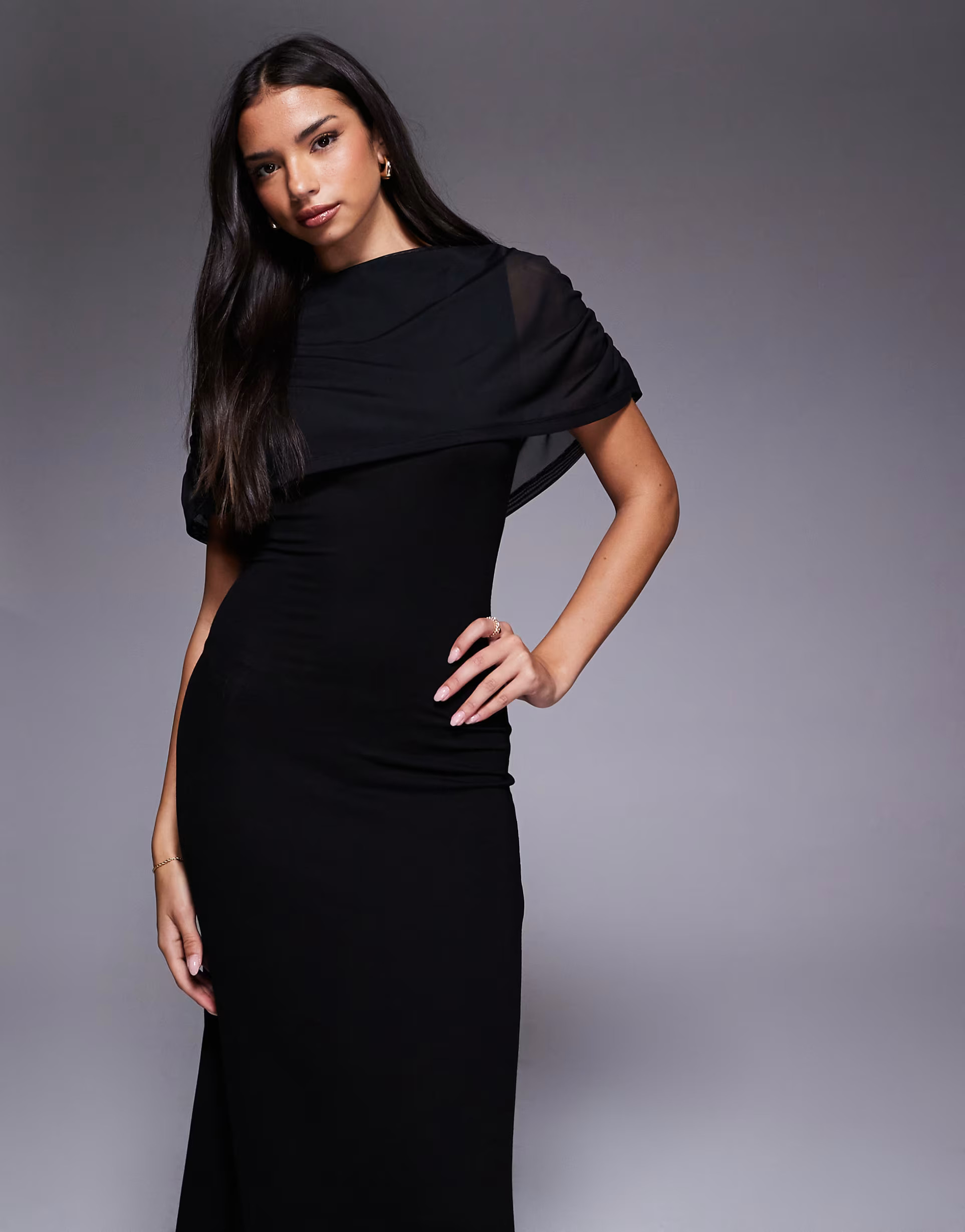 ASOS DESIGN mesh cape detail maxi dress in black | ASOS (Global)