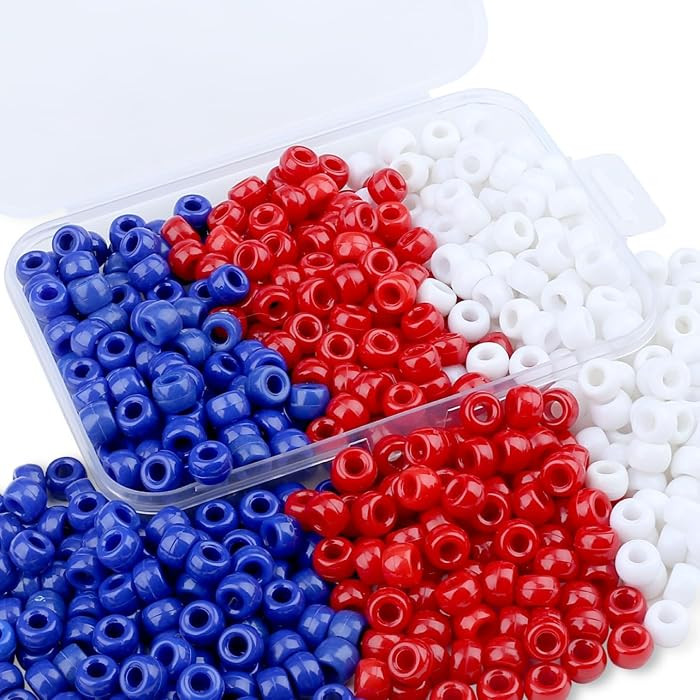 XIANNVXI Red White Blue Pony Beads 4th of July Independence Day 500Pcs 9mm Red Blue White Pony Be... | Amazon (US)
