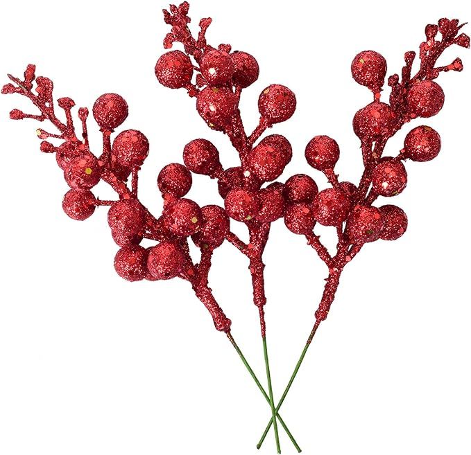 Artiflr 14 Pack Christmas Glitter Berries Stems, 7.8Inch Artificial Christmas Picks for Christmas... | Amazon (US)
