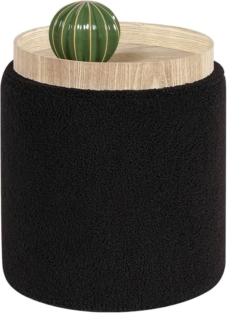B FSOBEIIALEO Storage Ottoman Cube, Round Boucle Ottomans with Tray, Teddy Foot Rest Ottoman with... | Amazon (CA)