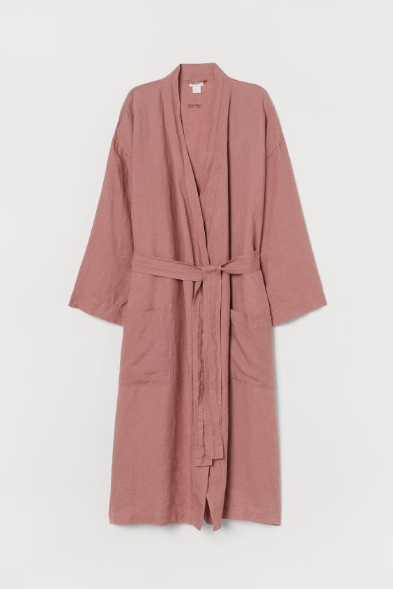 Dressing gown in washed linen with two front pockets and a detachable tie belt at the waist. Unis... | H&M (UK, MY, IN, SG, PH, TW, HK)