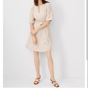 Lattice Linen Blend Split Neck Flare Dress NWOT | Poshmark