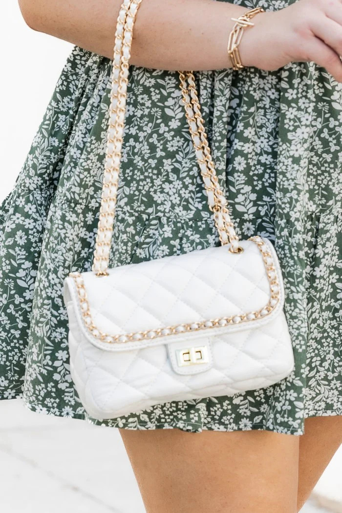 Rude Awakening White Quilted Crossbody Purse | Pink Lily