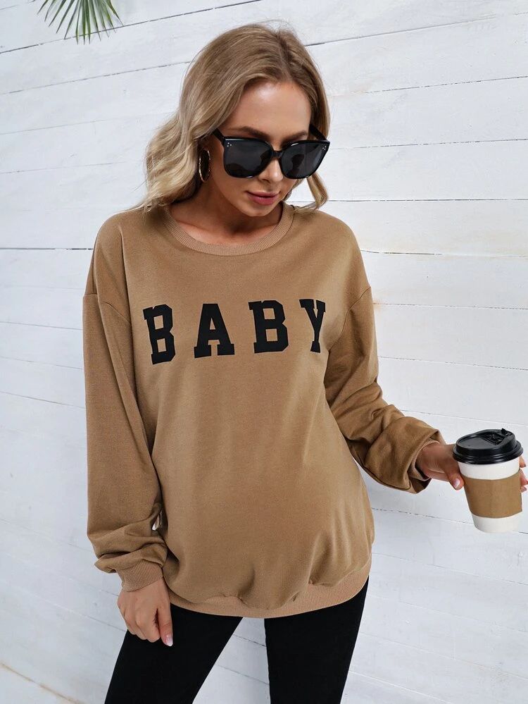 SHEIN Maternity Letter Graphic Drop Shoulder Pullover | SHEIN