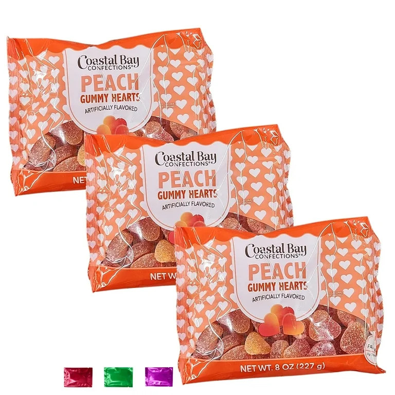 Coastal Bay Peach Gummy Hearts Candy Pack of 3, Fat-Free Valentines Day Candy Treats, Heart-Shape... | Walmart (US)