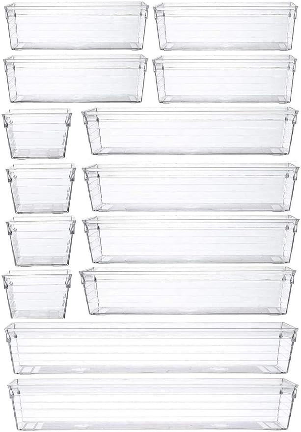 14 Pcs Kitchen Drawer Organiser Storage Trays for Makeup Bedroom Office, Desk Versatile, Plastic,... | Amazon (UK)