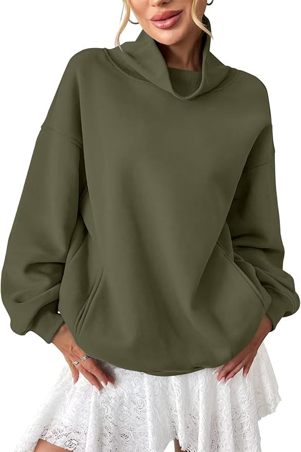 Womens Fleece Sweatshirts with Pockets Oversized Turtleneck Pullover Trendy Long Sleeve Tops Fall... | Amazon (US)