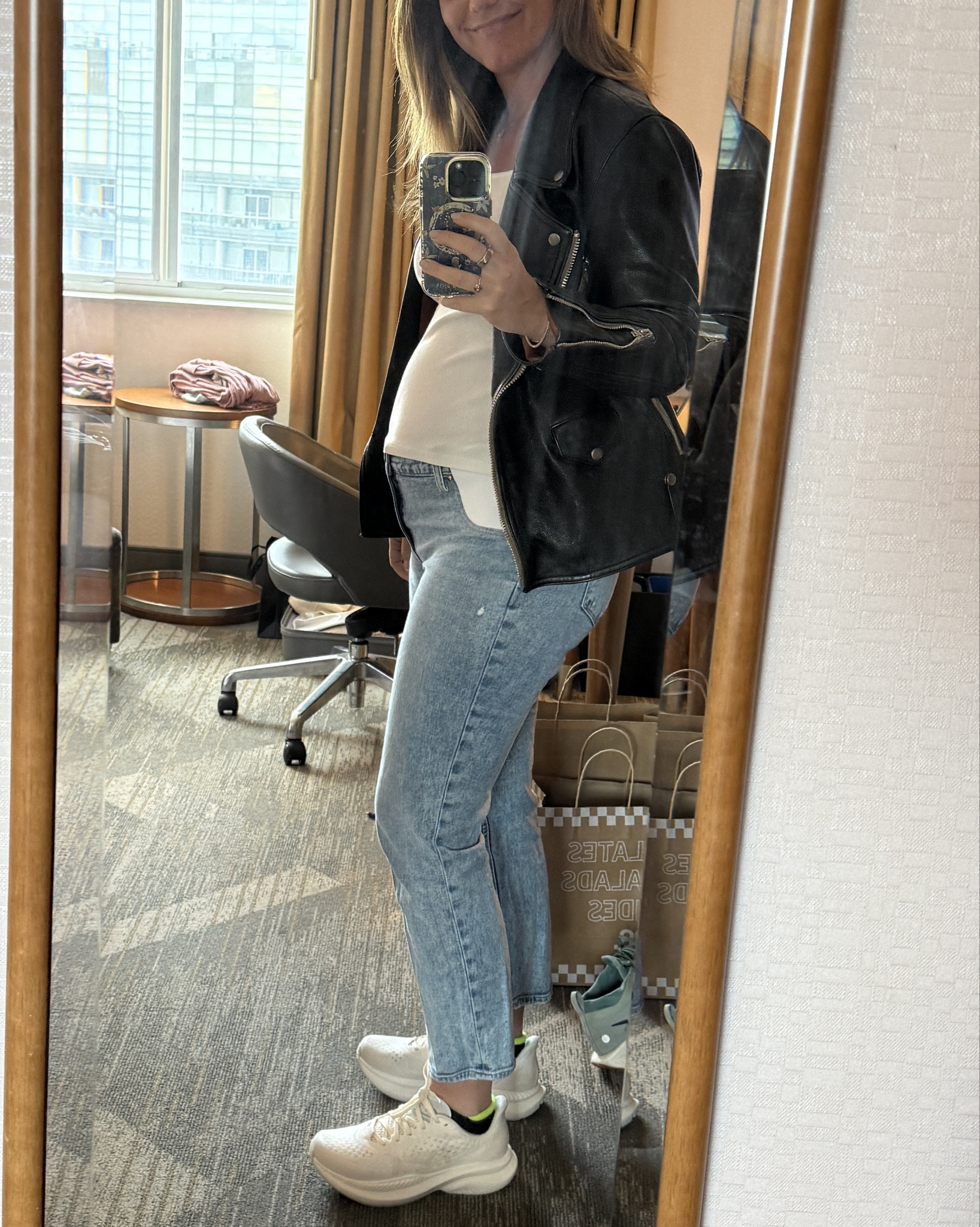 The  best maternity jeans. Even my OB didn’t realize they were maternity. Definitely worth the splurge: So comfy and easy to wear: so far they’ve been great for weeks 13-25. 

Also don’t sleep on comfy walking sneaks, wearing Hoka Mach 6. 

#LTKMidsize #LTKStyleTip #LTKBump