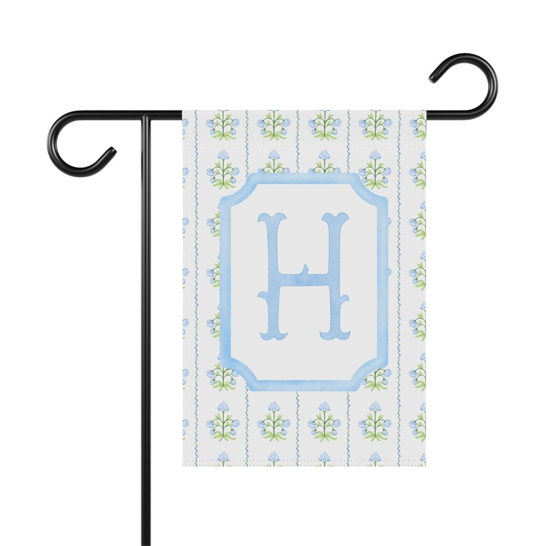Personalized Crest Garden Flag: Blue Floral Chinoiserie Initial | Etsy (US)