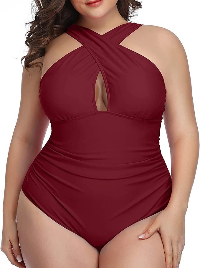 Daci Womens Front Cross Plus Size One Piece Swimsuits Tummy Control Keyhole Bathing Suits Swimwea... | Amazon (US)