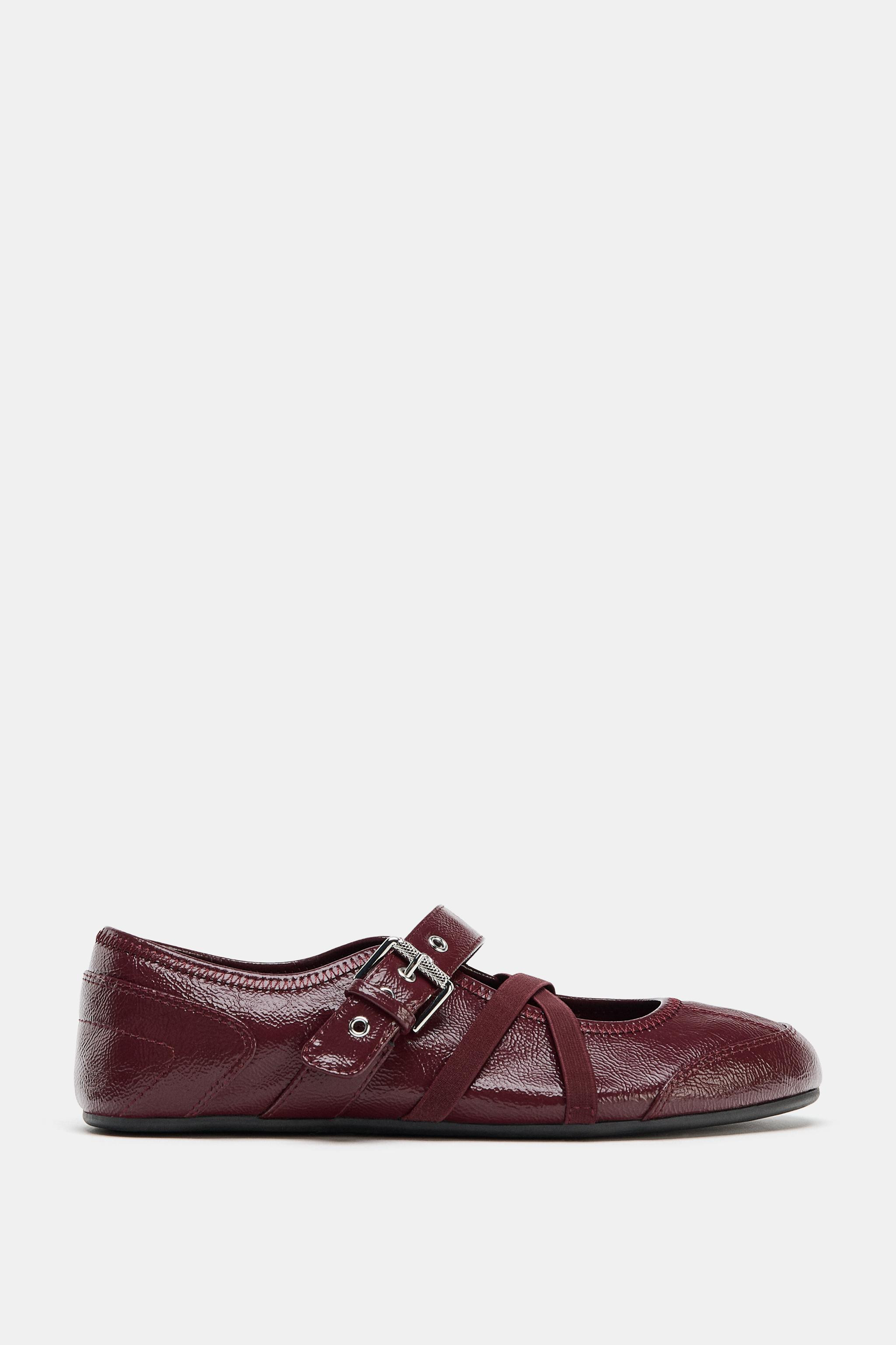 PATENT EFFECT BALLERINA SHOES WITH BUCKLES | Zara AU
