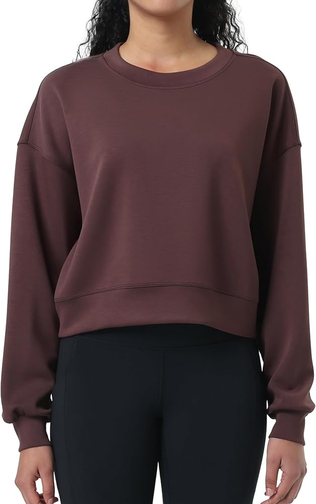 YUNOGA Womens Sweatshirts Crewneck Cropped Oversized Pullover Sweaters Solid Color Long Sleeve To... | Amazon (US)