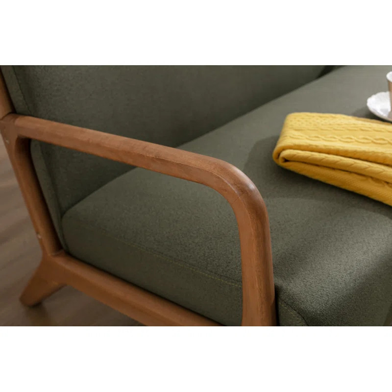 Hertford Upholstered Linen Blend Accent Chair with Wooden Legs and One Pillow | Wayfair North America