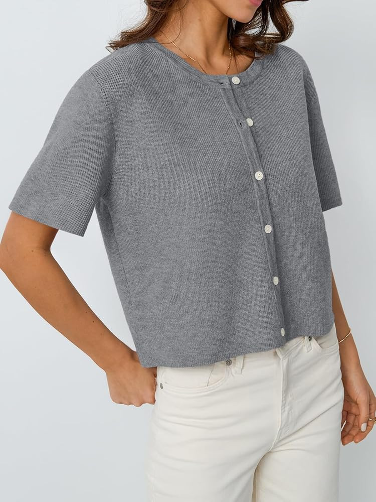 LILLUSORY Short Sleeve Cardigan Sweaters for Women 2026 Summer Cropped Button Up Sweater Tops Cas... | Amazon (US)