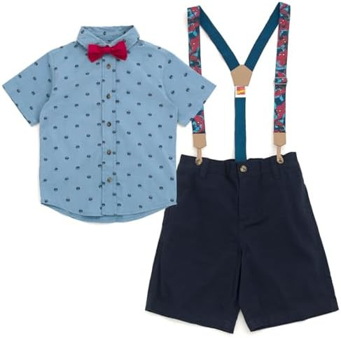 Marvel Spider-Man Button Down Shirt Twill Pants Suspenders and Bow-Tie 4 Piece Outfit Set Infant ... | Amazon (US)