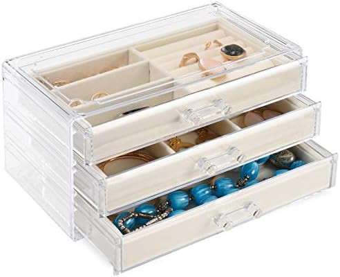 Acrylic Jewelry Organizer Box by Tranquil Abode | Clear Jewelry Box Organizer | 3 Tall Drawers, V... | Amazon (US)