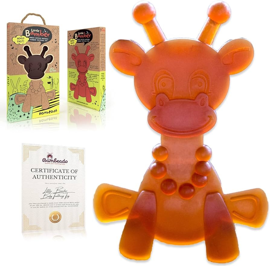 Amber Oil Baby Teething Toy – Little Bamber, Natural Amber, Teething Relief Rubber Giraffe Teet... | Amazon (US)