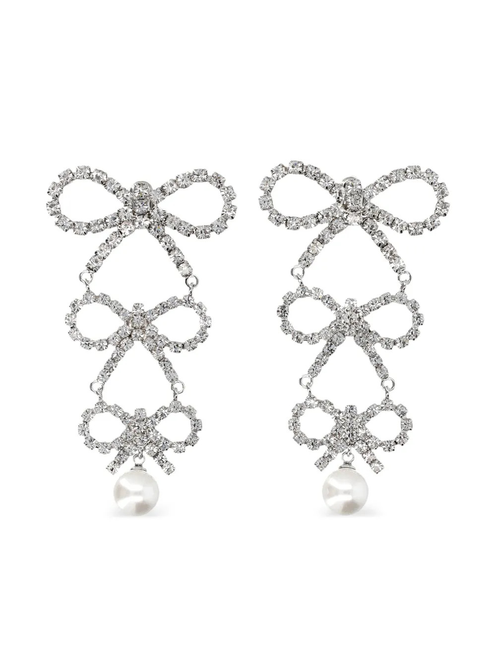 Self-Portrait Tiered crystal-bow Earrings | Silver | FARFETCH IE | Farfetch Global