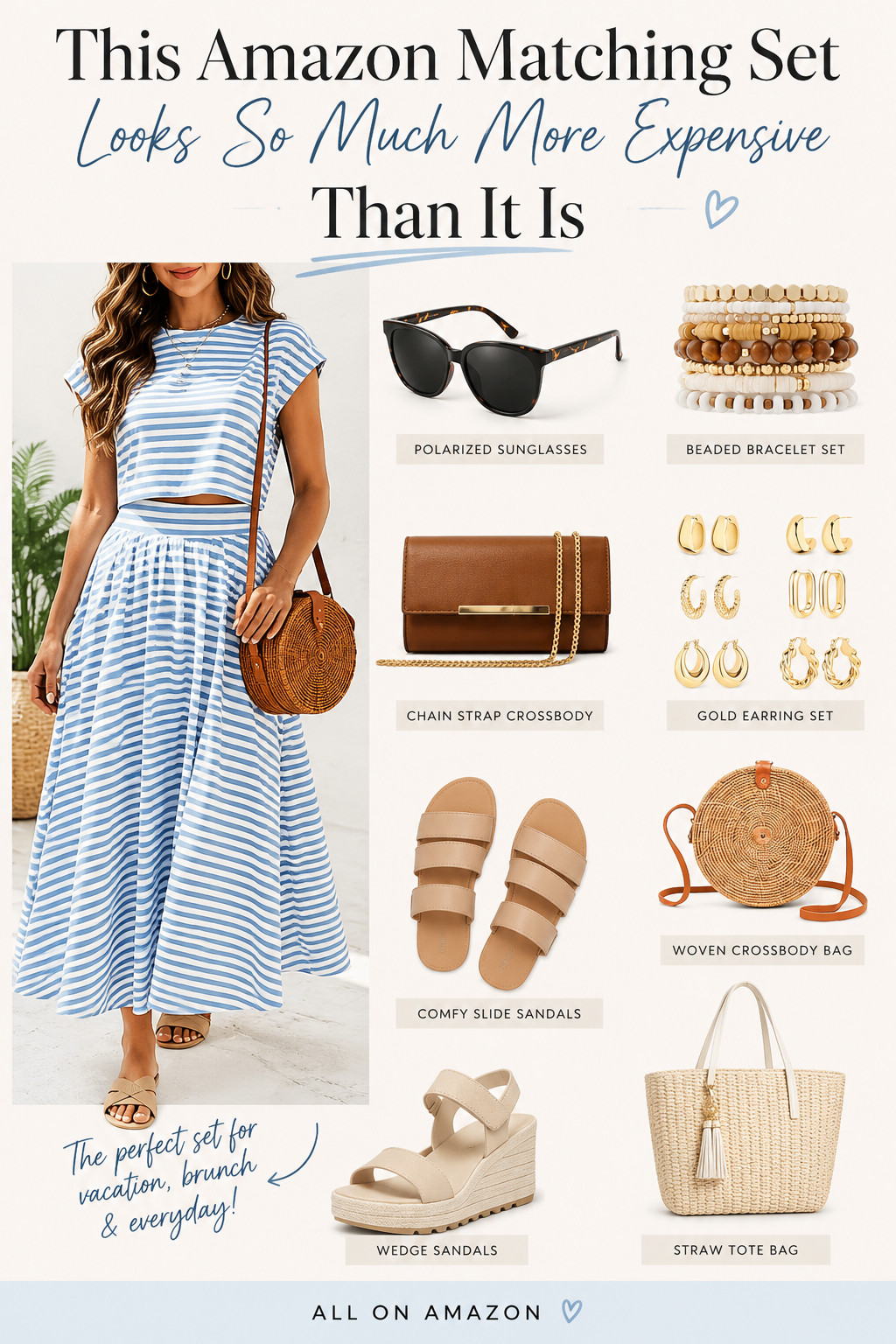 The Amazon outfit everyone thinks is boutique 🤍

This blue-and-white matching set is one of those effortless pieces that makes getting dressed so easy. I paired it with neutral sandals, woven bags, gold jewelry, and classic sunglasses for a chic summer look that feels far more expensive than it is.

Everything is linked below ✨
 

 #LTKootd #LTKmomlife