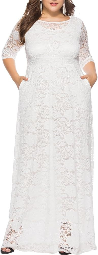 Eternatastic Women's Floral Lace 2/3 Sleeves Maxi Dress Plus Size Evening Party Dresses | Amazon (US)