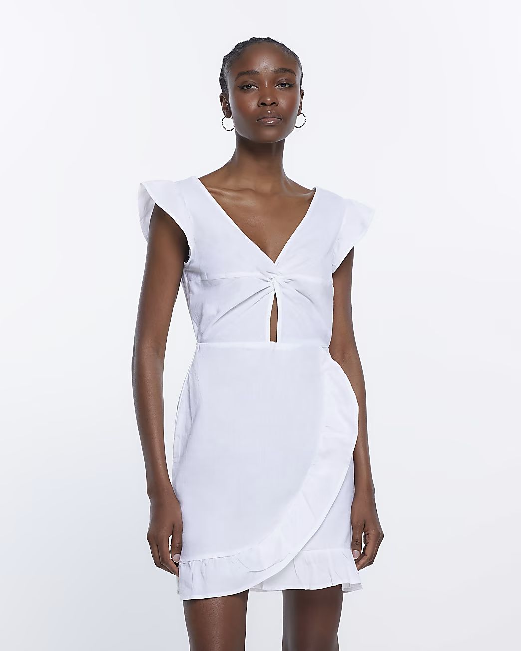 River Island Womens White Cut Out Frill Mini Dress | River Island (US)