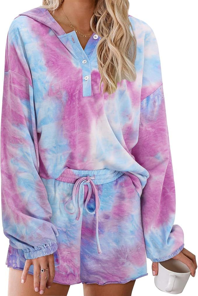 GOOTUCH Womens Tie Dye Pajamas Set Sleepwear Loungewear Long Sleeve Tops Shirts Button Down Hoodi... | Amazon (US)