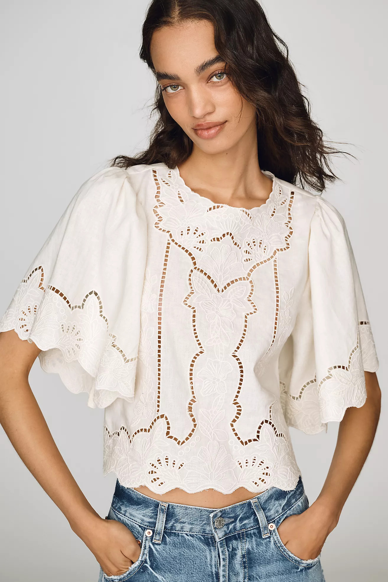 a.ren Cairo Linen Cotton Cutwork Top | Anthropologie (US)