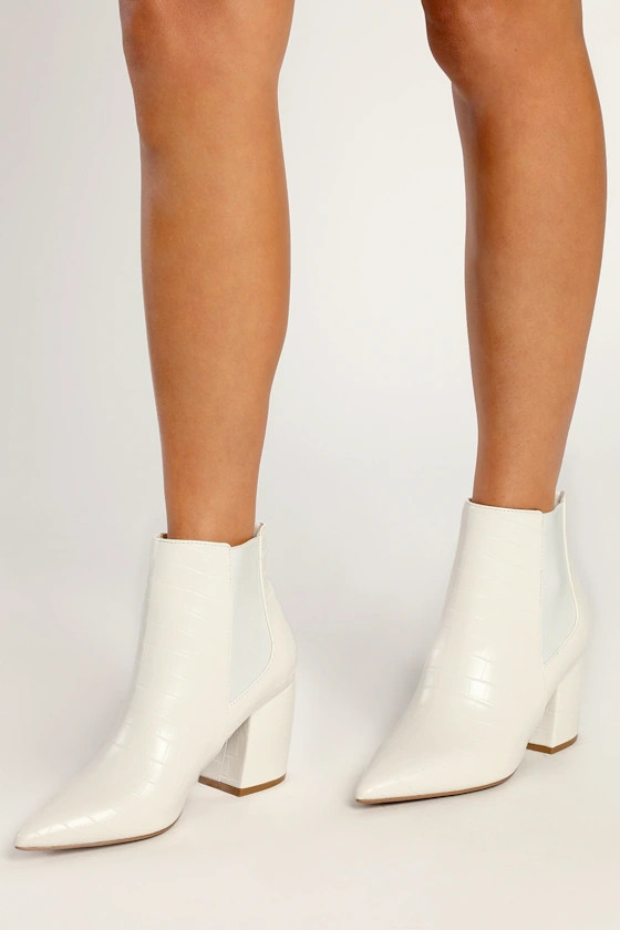Cecy White Croc Pointed Toe Ankle Boots | Lulus (US)