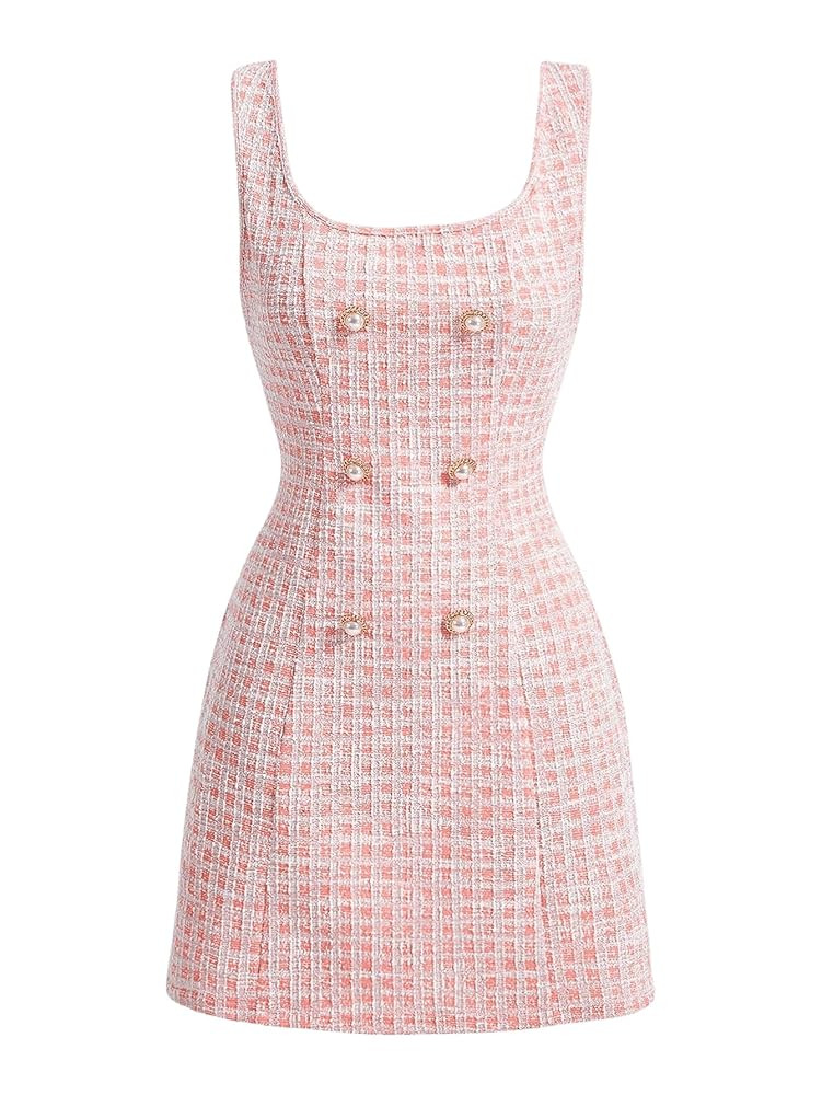 Floerns Women's Plaid Tweed Dress Sleeveless Square Neck Elegant Work Mini Dress | Amazon (US)