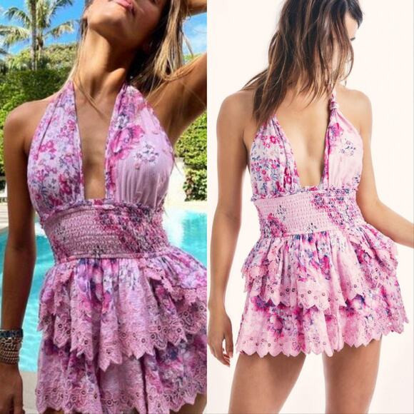 LoveShackFancy Deanna Halter Mini Dress Berry Fizz | Poshmark