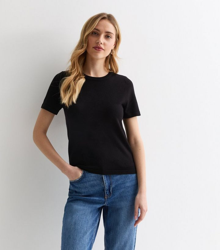 Black Short Sleeve Knitted T-Shirt | New Look | New Look (UK)