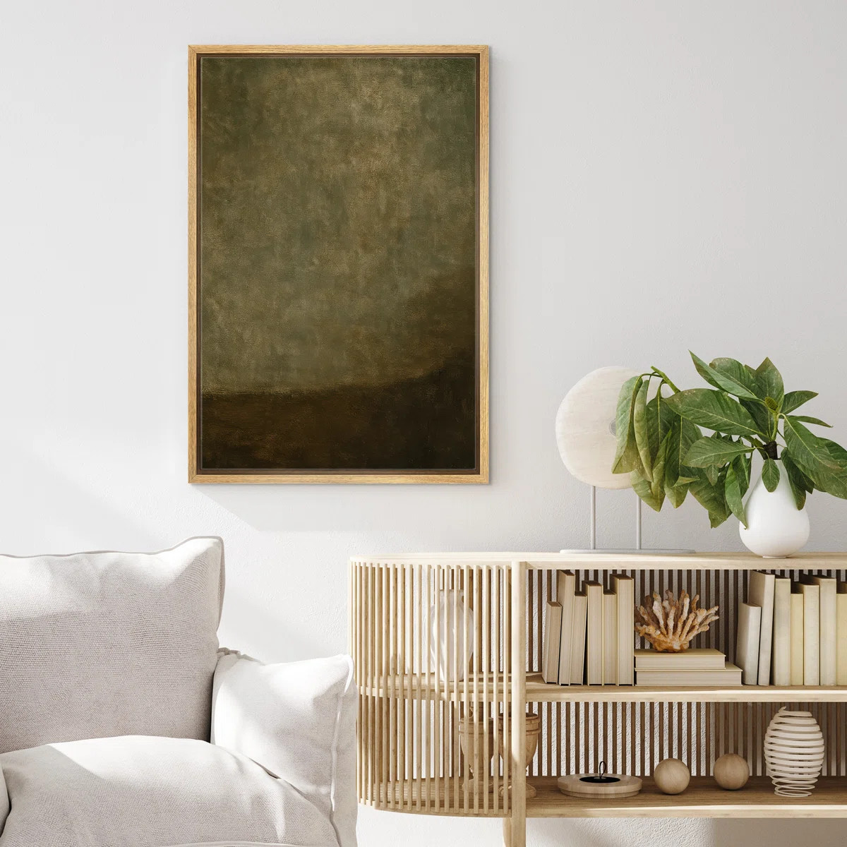 Earthy Green Abstract Misty Art – Pictures Framed Canvas Print Wall Art | Wayfair North America