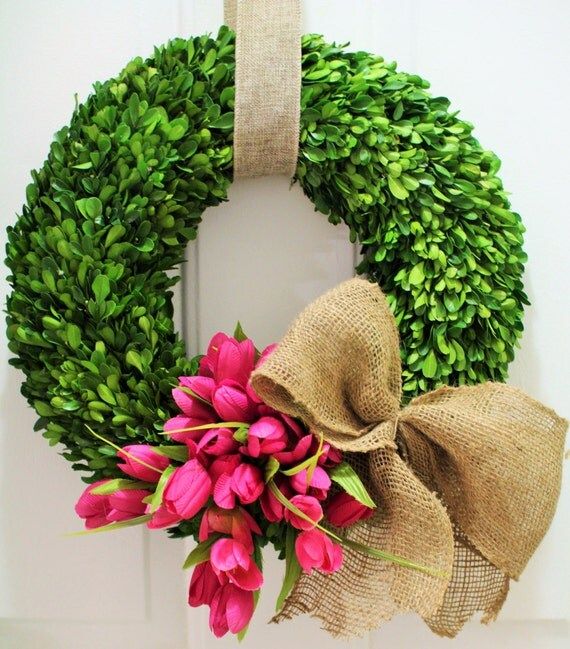 Spring wreath ,silk tulip wreath , boxwood wreath , preserved boxwood wreath ,front door wreath | Etsy (US)