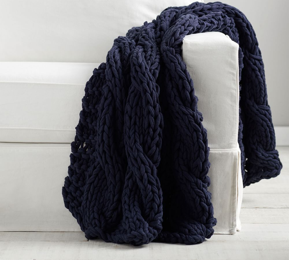 Colossal Handknit Throw, 44 x 56&amp;quot;, Navy | Pottery Barn (US)