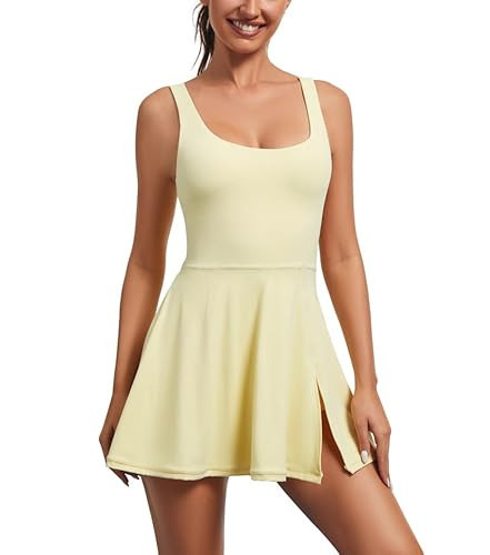 Womens Tennis Dress Built in Shorts & Bra Athletic Golf Active Workout Dress with Pockets,Yellow,S | Amazon (US)