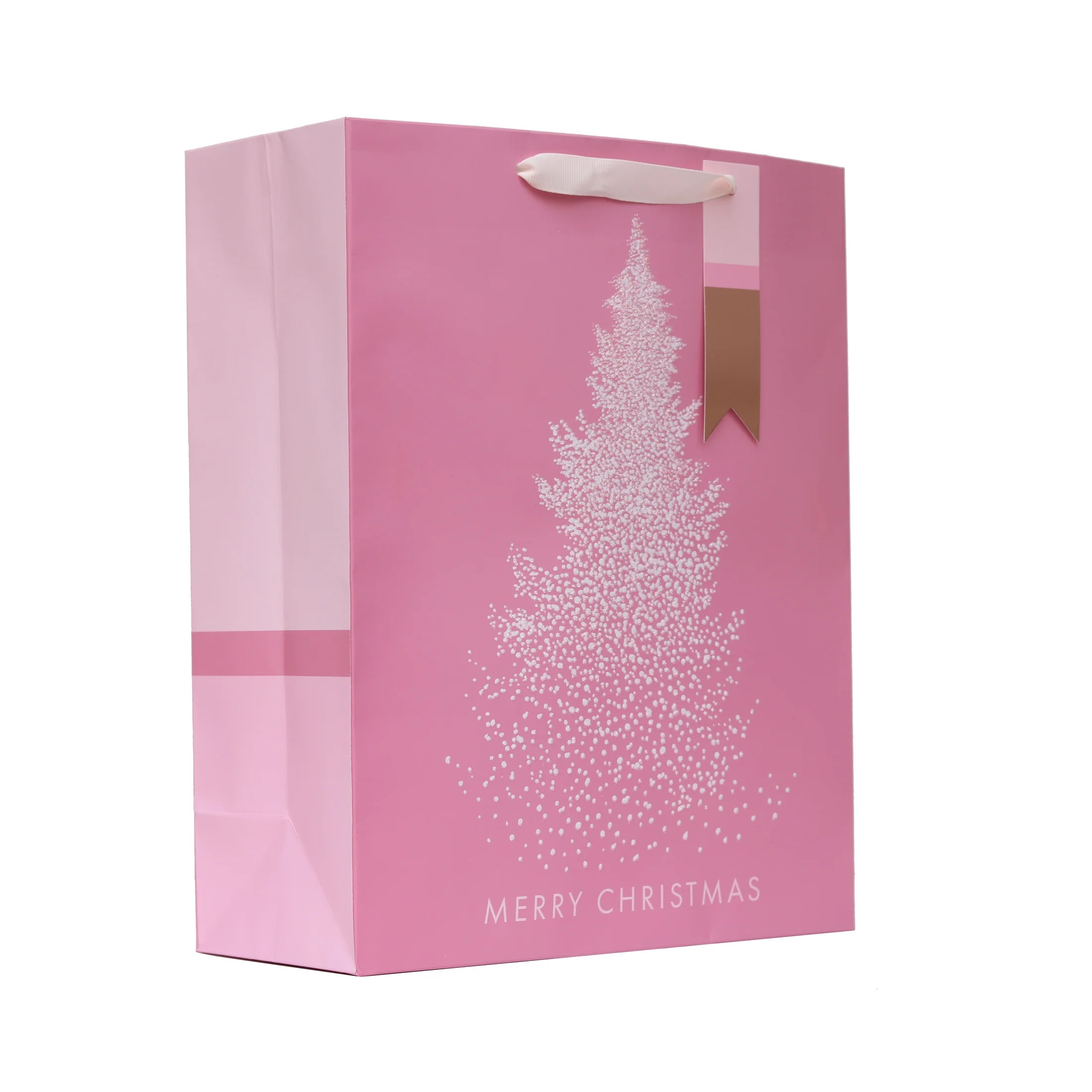 Large Pink and White Merry Christmas Paper Gift Bag, 10" x 4.5" x 12.75", by Holiday Time | Walmart (US)