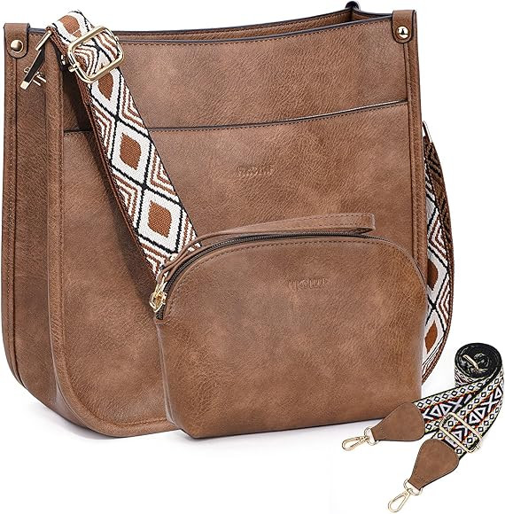 HKCLUF Crossbody Bag Purse for Women 2Pcs Leather Hobo Handbag Wallet Set With 2Adjustable Guitar... | Amazon (US)