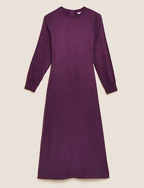 Cupro Rich Round Neck Midaxi Waisted Dress | Autograph | M&S | Marks & Spencer (UK)