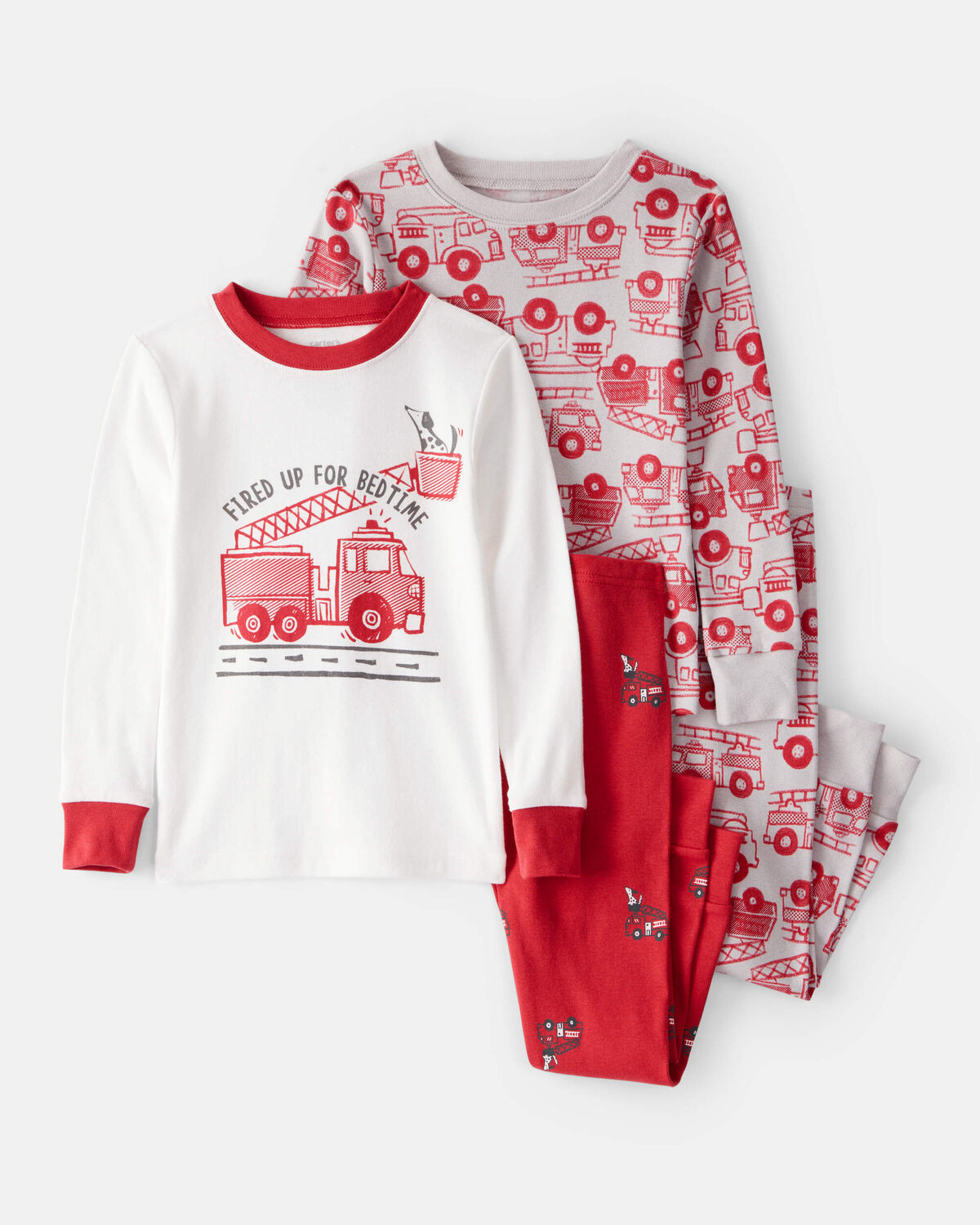 Toddler Firetruck Print 100% Cotton Long-Sleeve Snug Fit 4-Piece Pajamas - Red/White | Carter's Inc