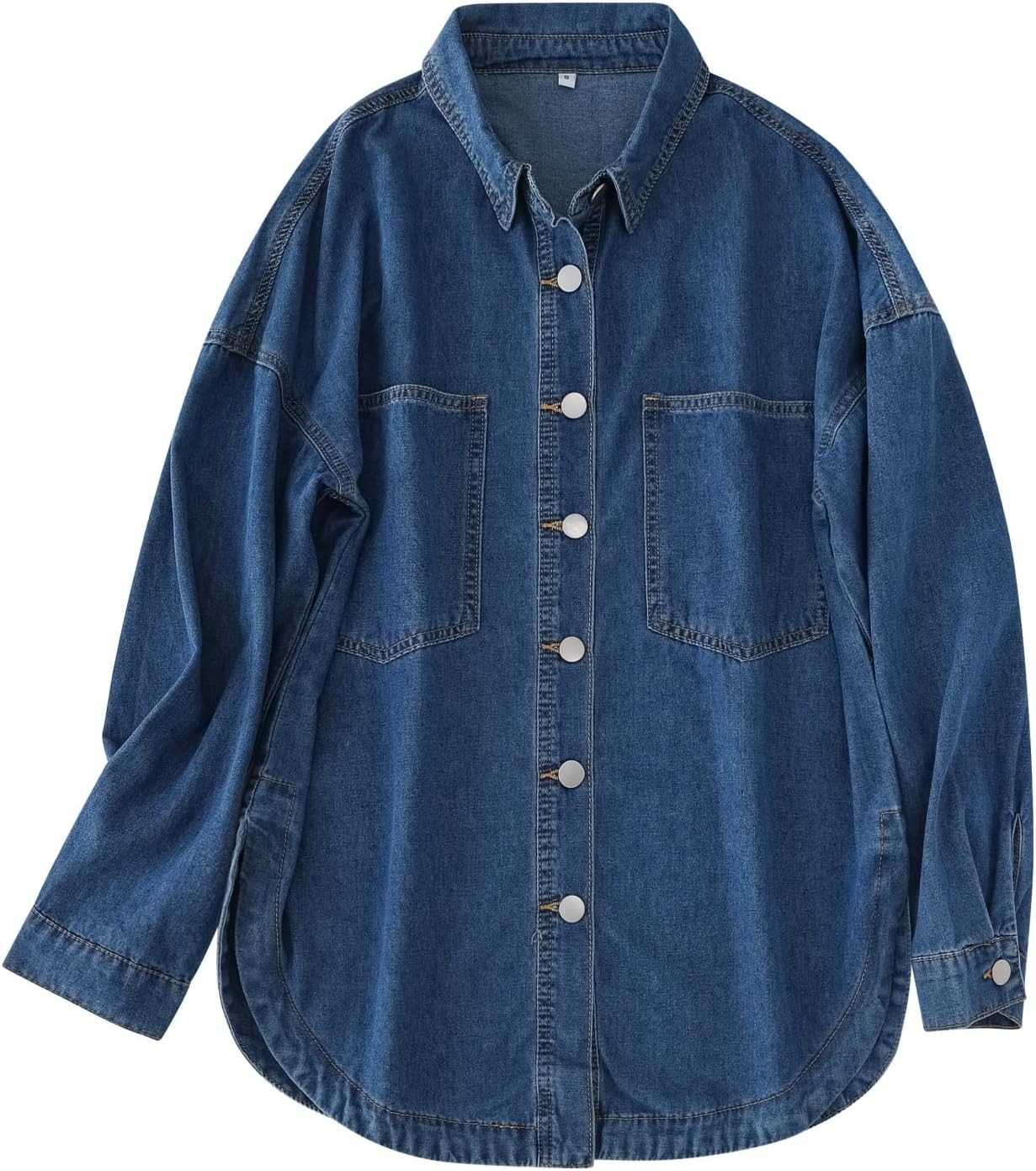 LifeShe Women Denim Shirt Jean Jacket Oversize Button Down Shirt Long Sleeve Jean Tops Trendy Shackets | Amazon (US)