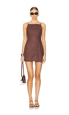 SNDYS Allegra Linen Mini Dress in Chocolate from Revolve.com | Revolve Clothing (Global)