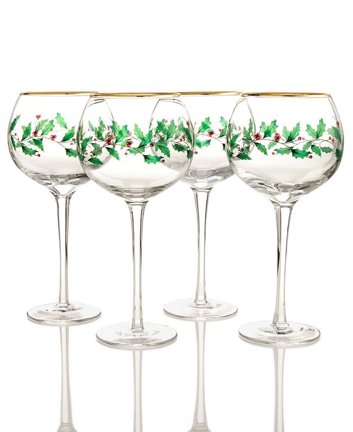 Lenox Holiday 4-piece Wine Glass Set & Reviews - Glassware & Drinkware - Dining - Macy's | Macys (US)