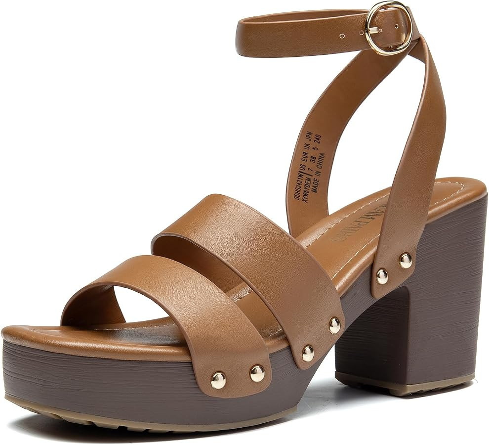 DREAM PAIRS Women's Chunky Platform Ankle Multi Strappy Heels Round Open Toe Summer Sandals | Amazon (US)