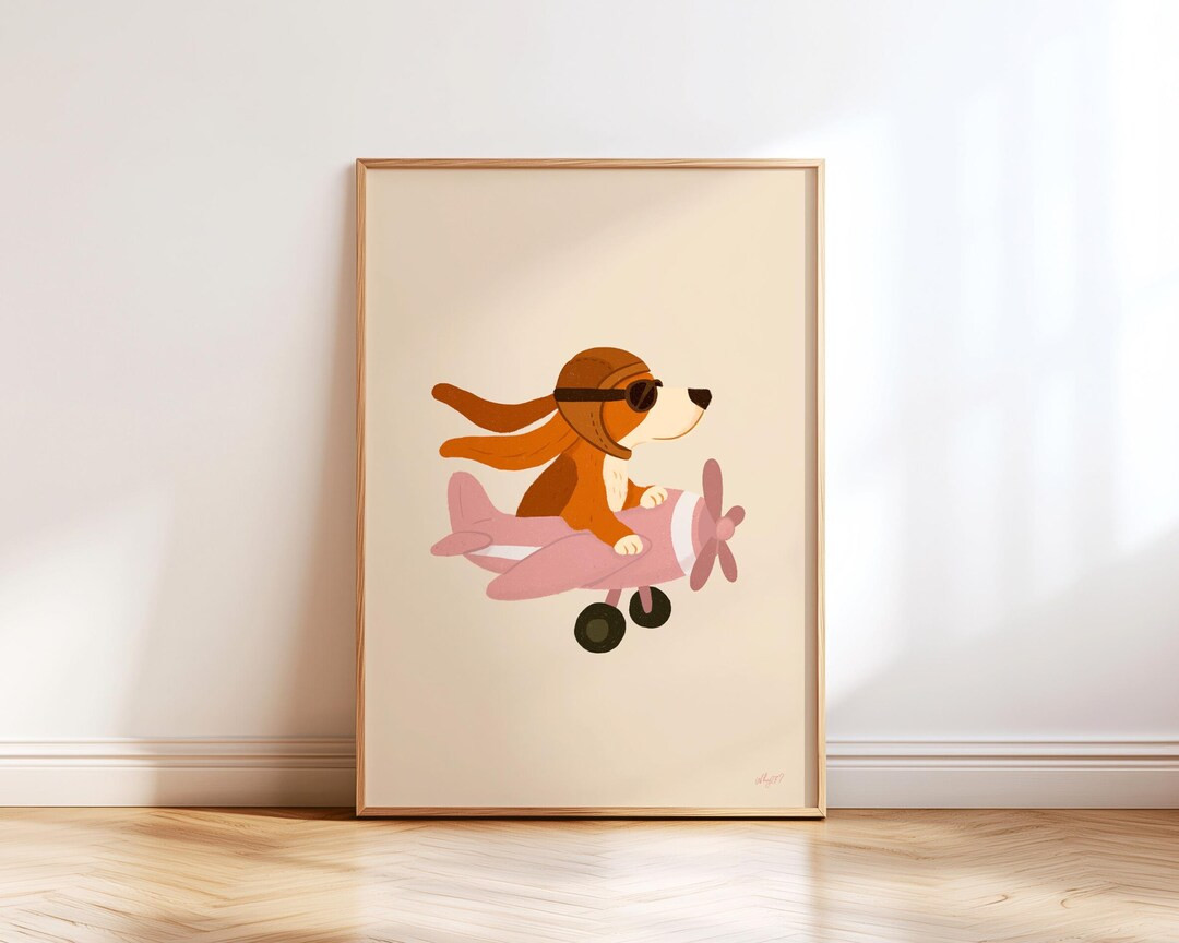 Dog Pilot Wall Art Kids Room Decor Airplane Print Nursery Playroom Unique Whimsical Animal Art Ch... | Etsy (US)