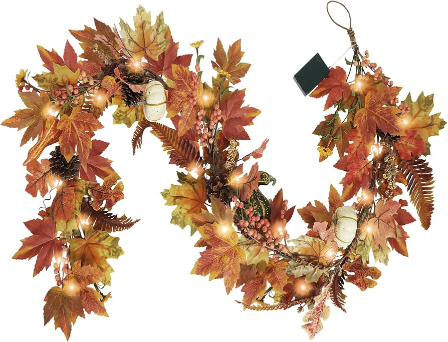 Artgar Fall Garland - 6 FT Maple Leaf Pumpkin Berry Garland - Fall Decor Garland with 30 Warming Lights for Fall Thanksgiving Halloween Mantel Table Indoor Outdoor Decor | Amazon (US)