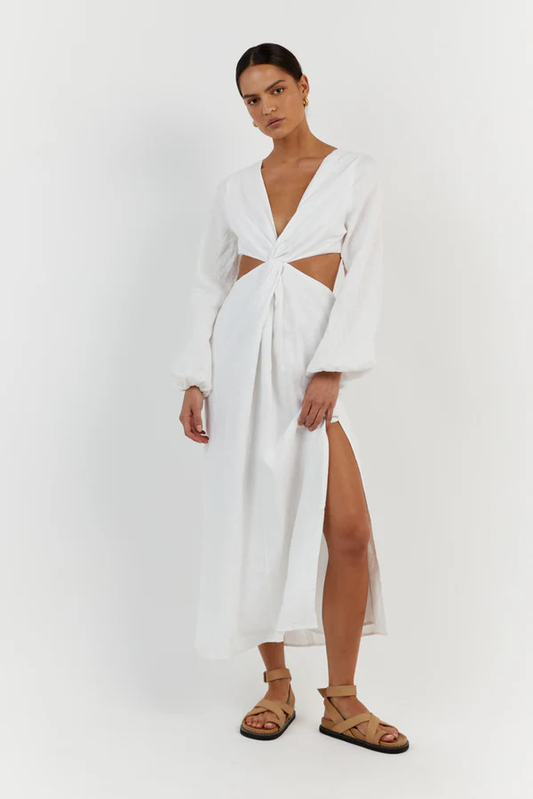TINA WHITE LINEN TWIST MIDI DRESS | DISSH