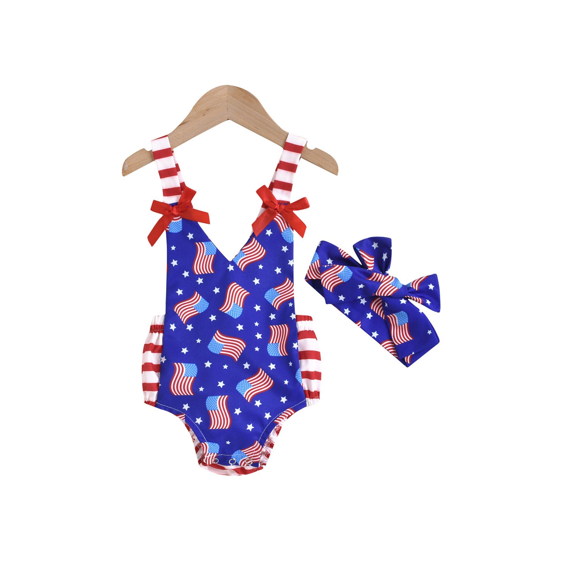 Bebiullo 4th of July Outfits Newborn Baby Girl 2Pcs Independence Day Romper Sleeveless Ruffle Jum... | Walmart (US)