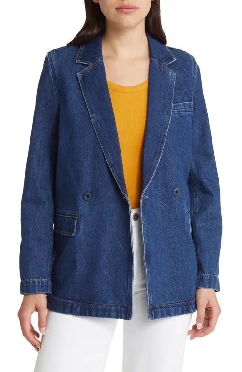 Madewell Double Breasted Cotton Denim Blazer in Deardorff Wash at Nordstrom, Size Large | Nordstrom